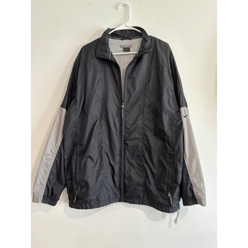 Nike Full Zip Jersey Lined Windbreaker Mens Large Black Gray Colorblock Jacket